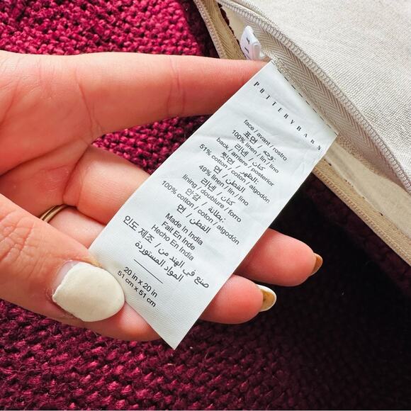 POTTERY BARN Burgundy Red Knit Textured Linen Pillow Case Sham 20" Square Set 2 - Picture 10 of 10